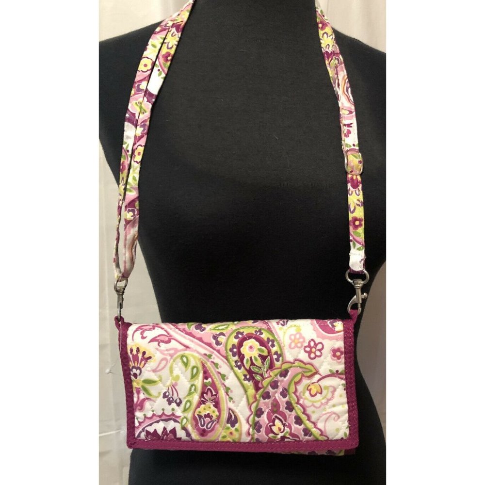 QK Quilted Crossbody Wallet Purse Purple Floral Paisley NWOT